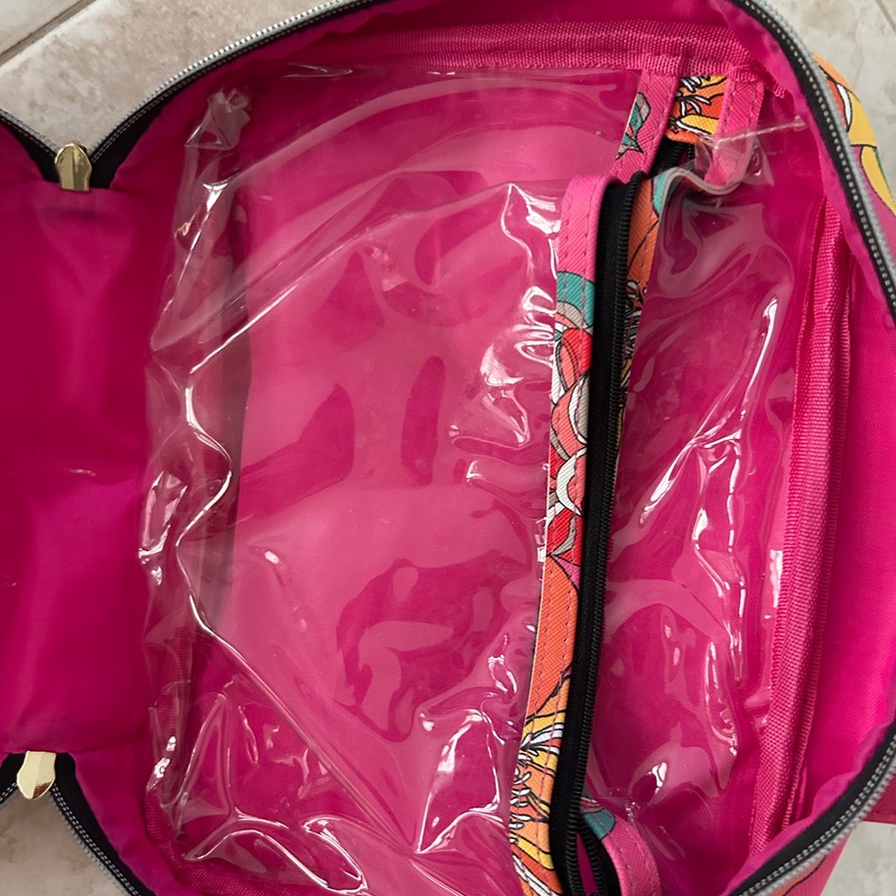 New Trina Turk Bright Pink Floral Travel Cosmetic Bag - Picture 7 of 8